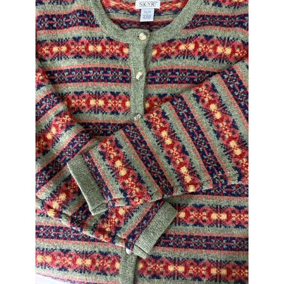 Vintage SKYR Fair Isle 100% Wool Knit Cardigan Sweater Nordic Ski Sz L - Picture 5 of 9